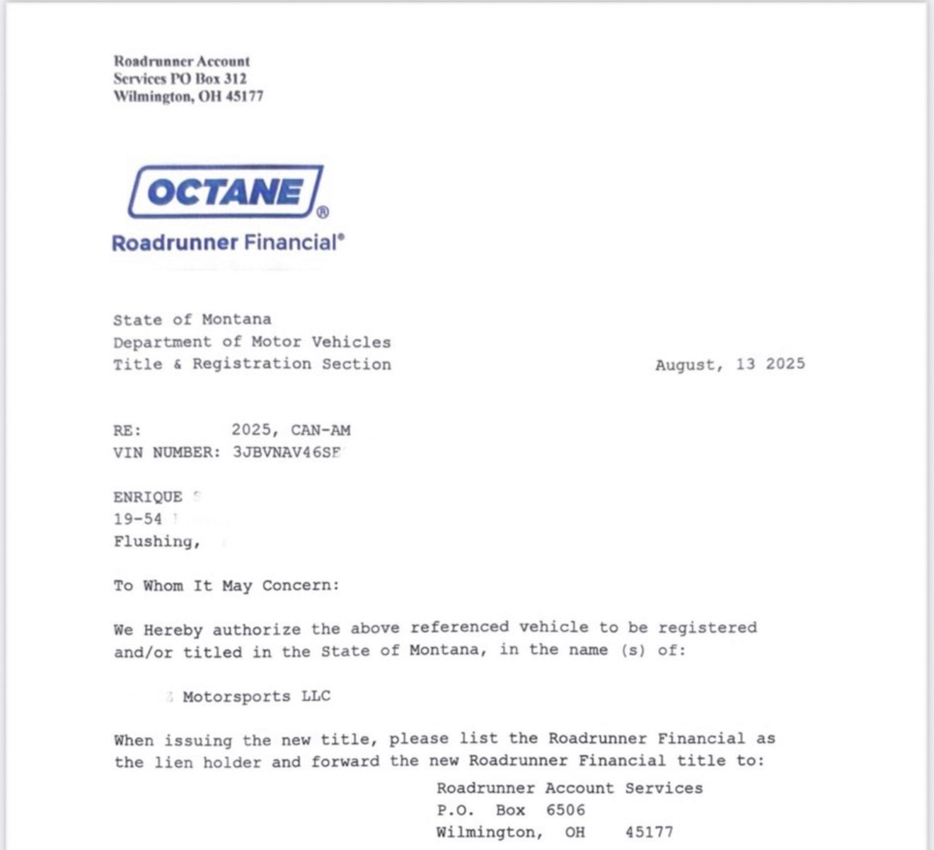 Are You Financed w/ OCTANE | RoadRunner Financial & Want Montana Tags?